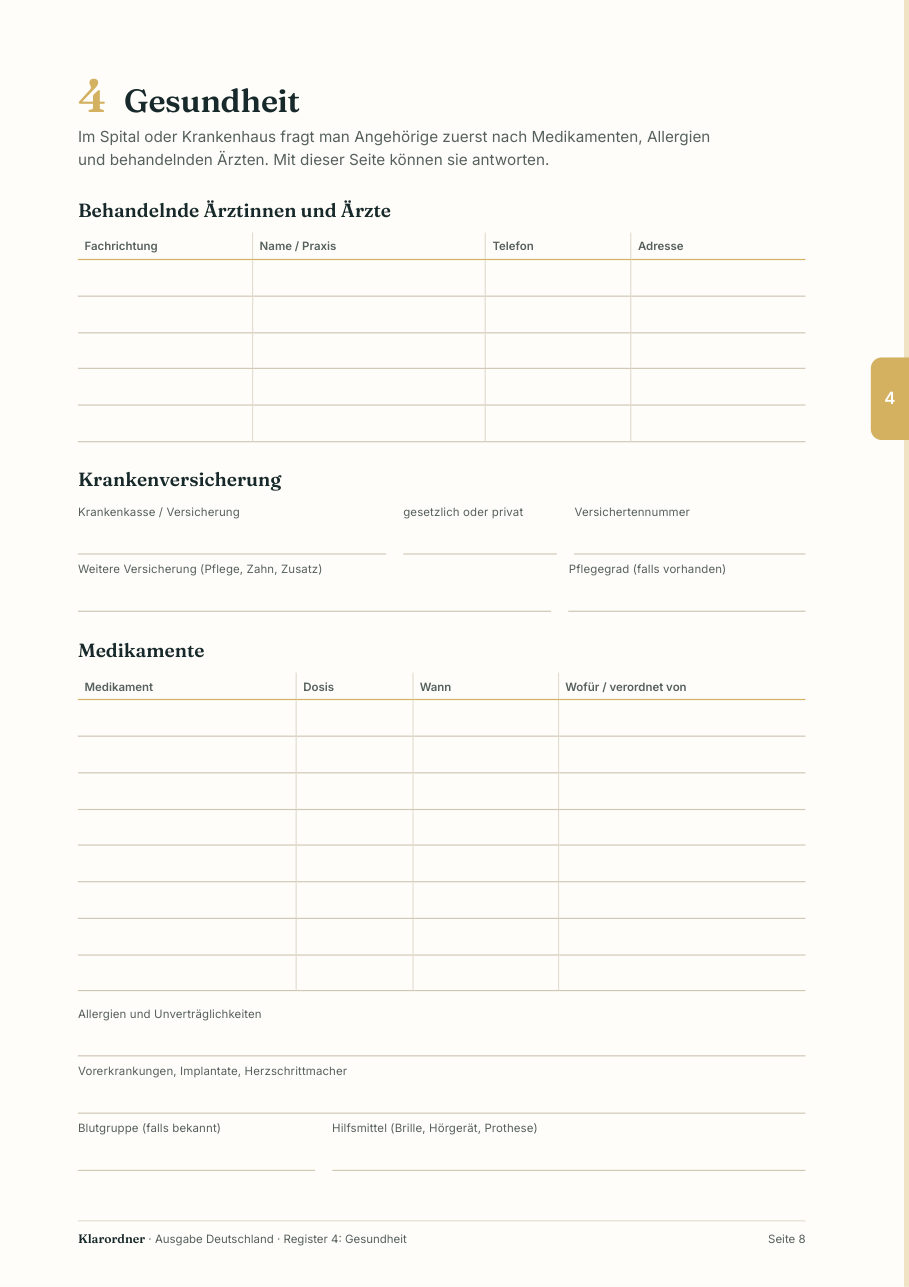 Seite aus Register 4: Gesundheit
